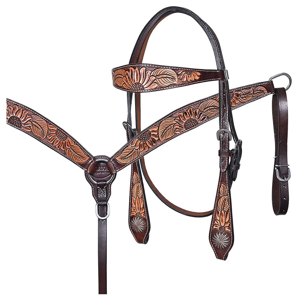 HILASON Western Horse Hand Carved American Leather Breast Collar Headstall