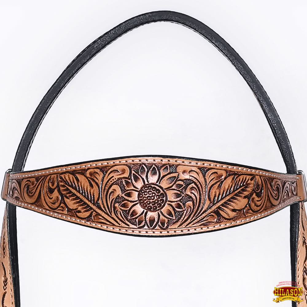 HILASON Western Horse Hand Carved American Leather Breast Collar Headstall