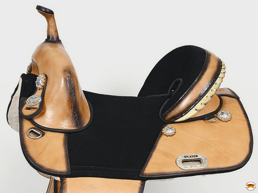 15 In Hilason Western Horse Treeless Trail Genuine American Leather Saddle Tan