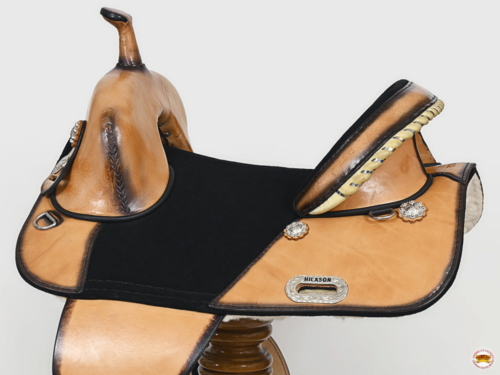 15 In Hilason Western Horse Treeless Trail Genuine American Leather Saddle Tan