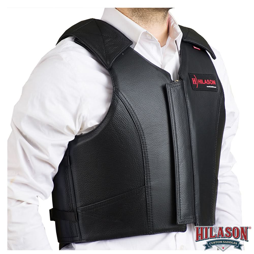 HILASON Western Horse Bull Riding Safety Leather Protective Vest & Rodeo Chaps Combo