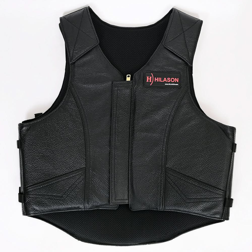 HILASON Western Horse Bull Riding Safety Leather Protective Vest & Rodeo Chaps Combo