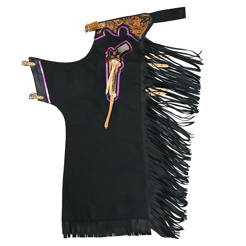 HILASON Western Horse Bull Riding Safety Leather Protective Vest & Rodeo Chaps Combo