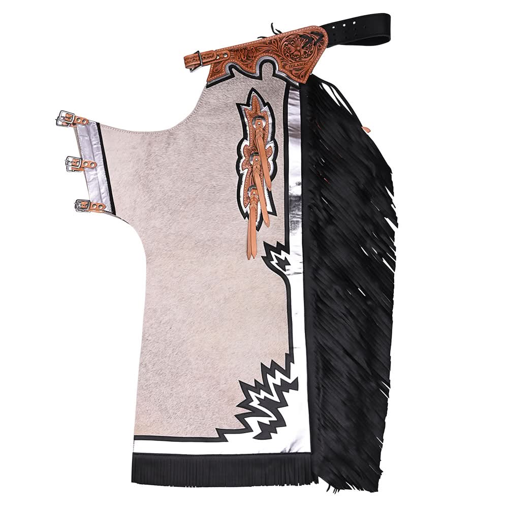 HILASON Western Horse Bull Riding Safety Leather Protective Vest & Rodeo Chaps Combo