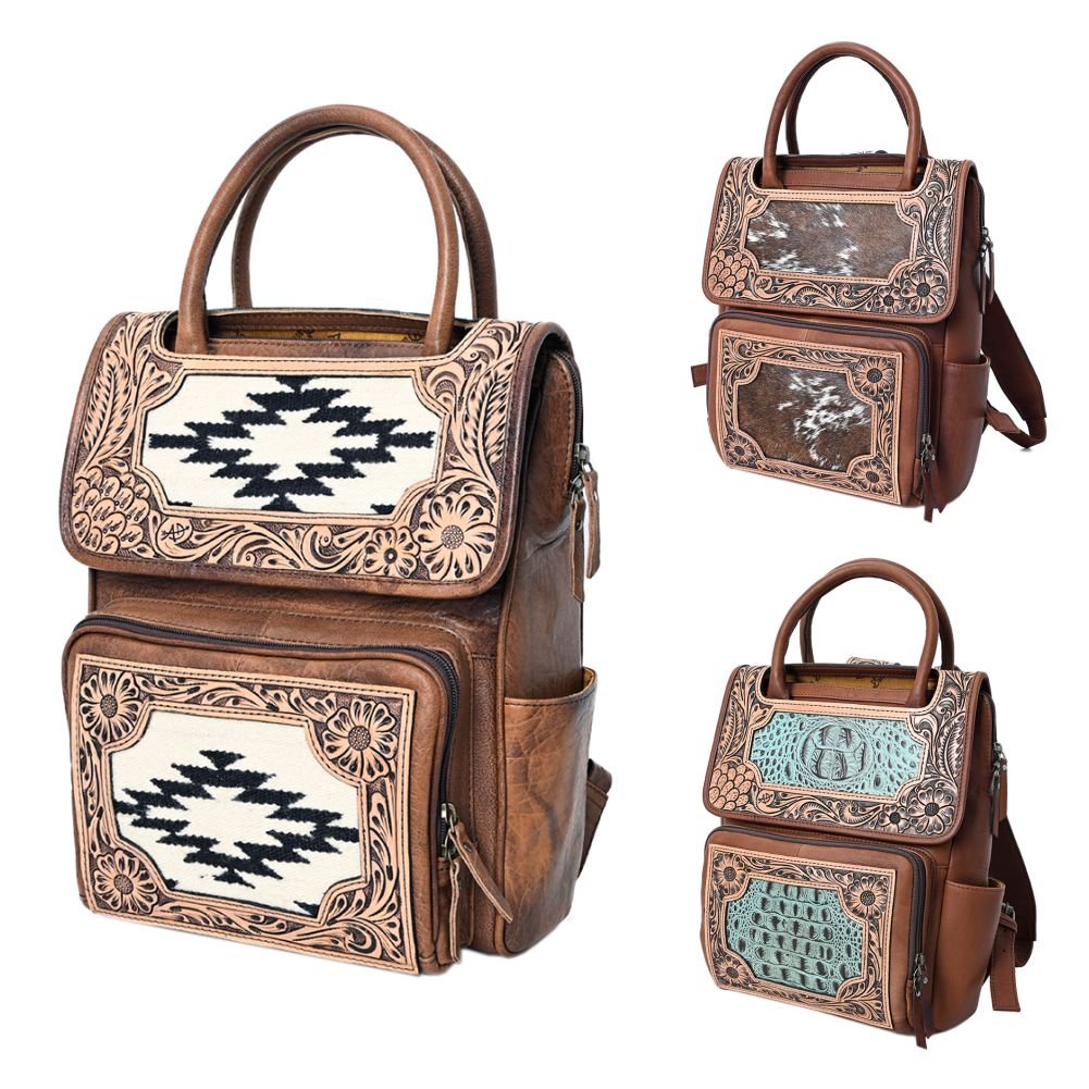 American Darling Backpack Hand Tooled Crocodile embossed Genuine Leather women bag western handbag purse