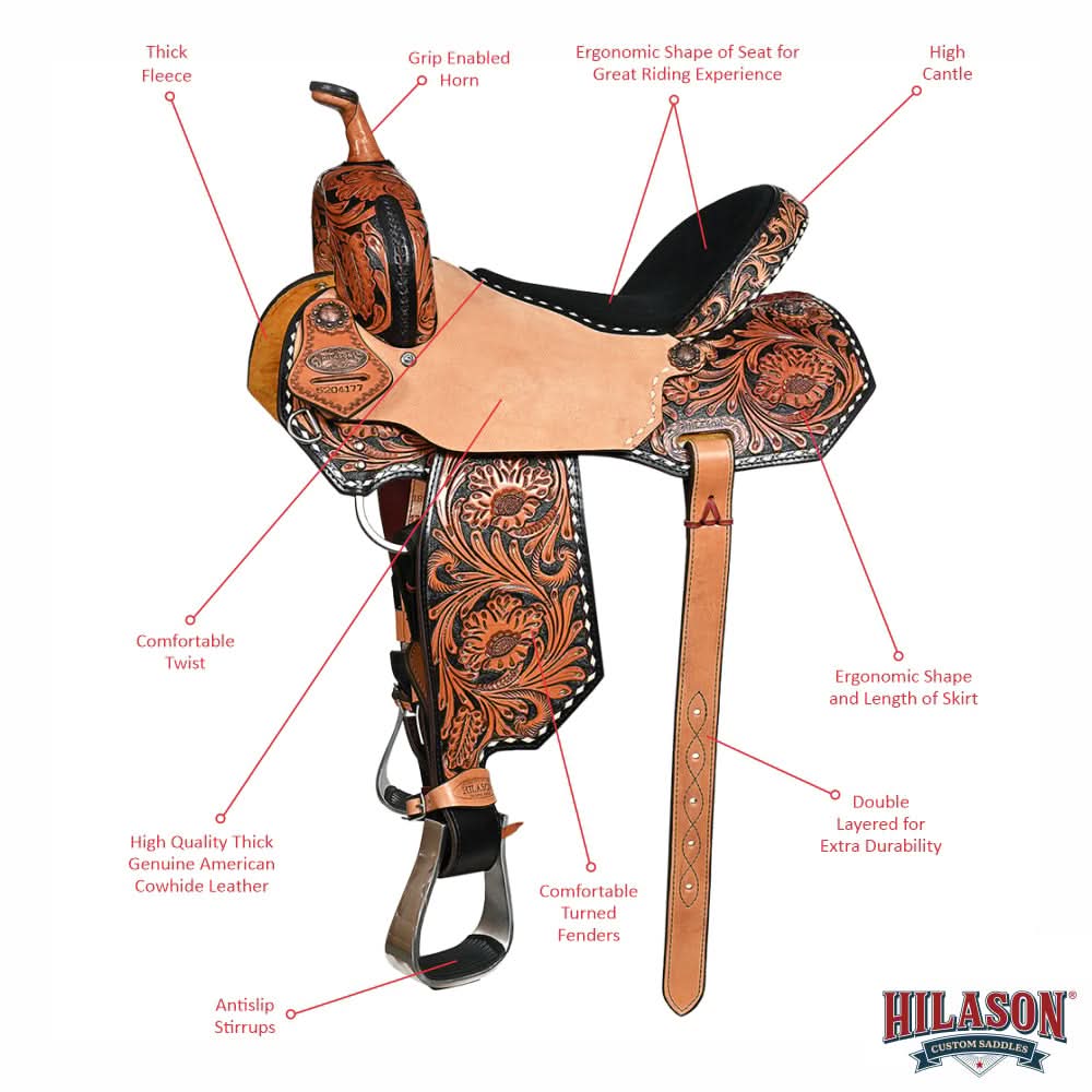 Hilason Western Horse Barrel Racing Wooden Tree American Leather Saddle