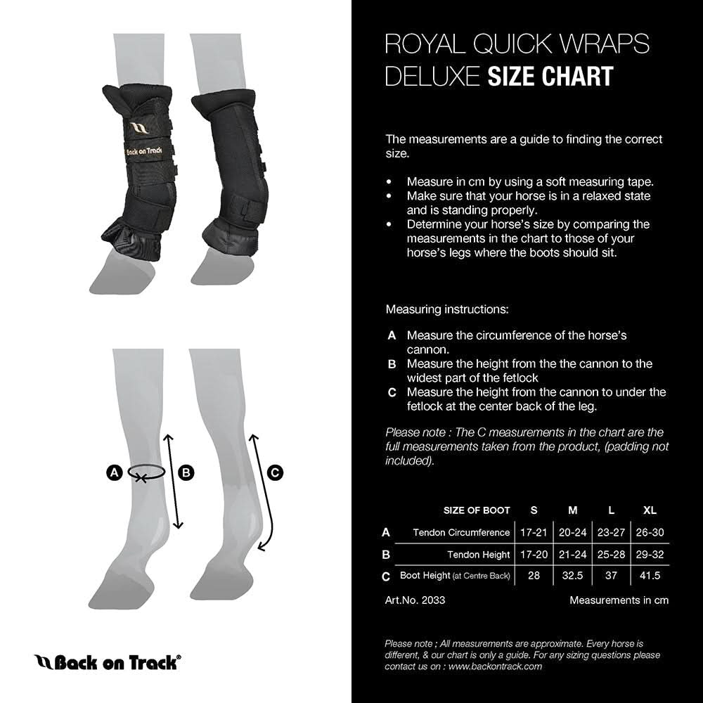 Back On Track Horse Leg Pair Royal Quick Wraps Deluxe Polyester Black Flexible Protective Boots
