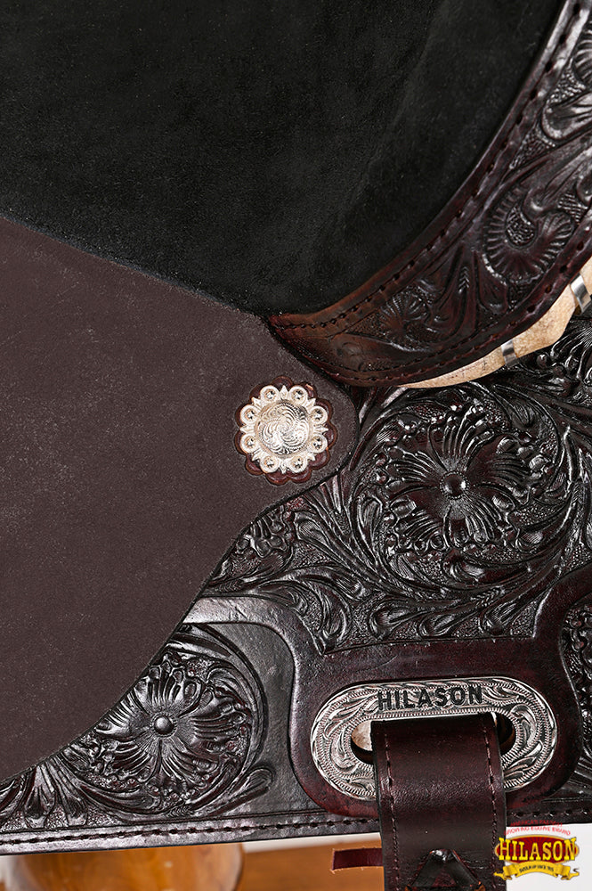 Hilason Western Horse Barrel Flex Tree Trail American Leather Saddle Dark Brown Gorgeous Floral Hand Tooled & Carved