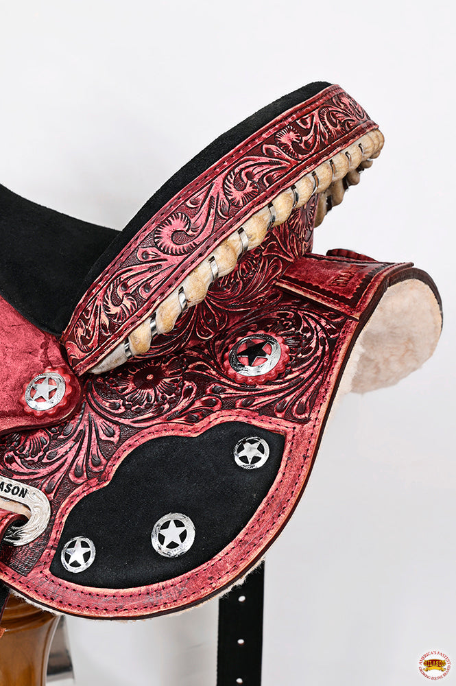 Hilason Flex Tree Western Horse Saddle American Leather Trail Barrel Antique Mahogany With  Floral Hand Carved