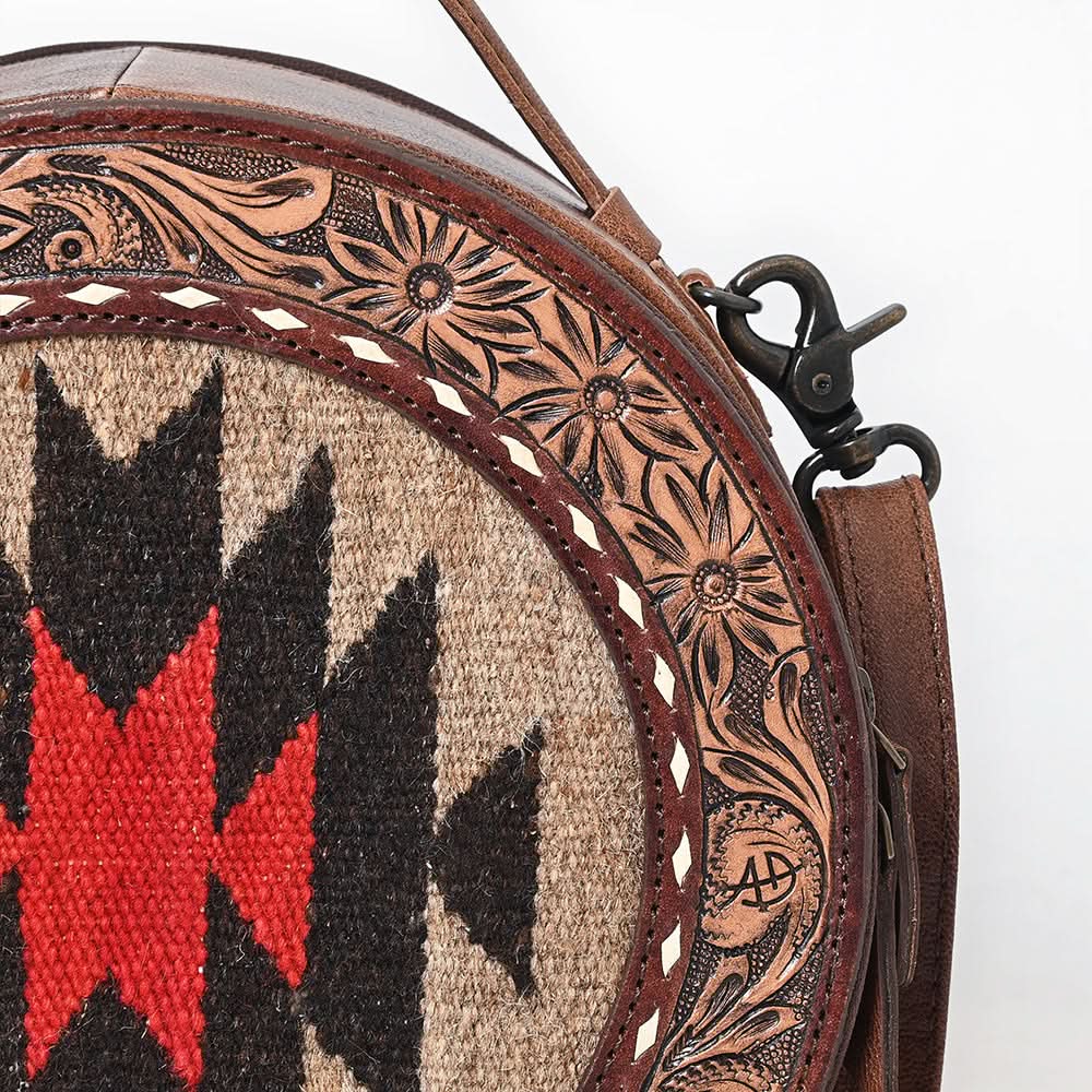 American Darling Canteen Saddle Blanket Hand Tooled Genuine Leather Women Bag Western Handbag Purse