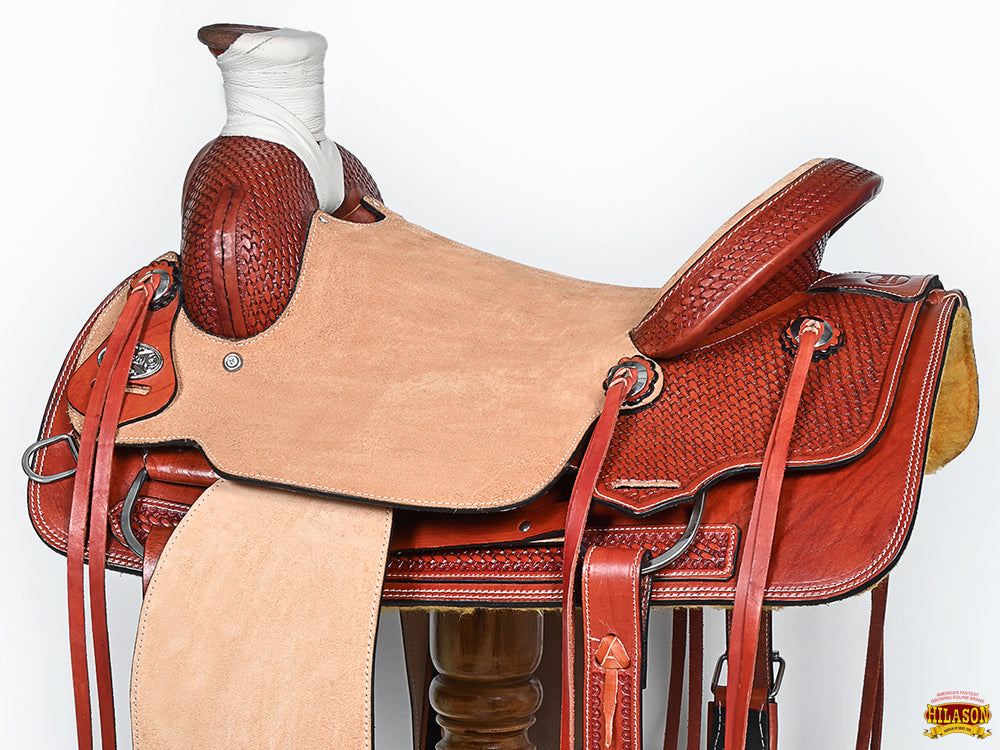 Hilaosn Western Horse Saddle American Leather Cowboy Trail Ranch Roping Saddle Tan