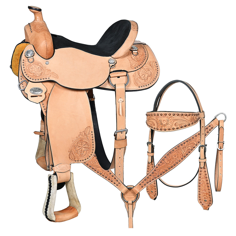 HILASON Western American Leather Horse Saddle Ranch Roping Cowboy With Tack Set