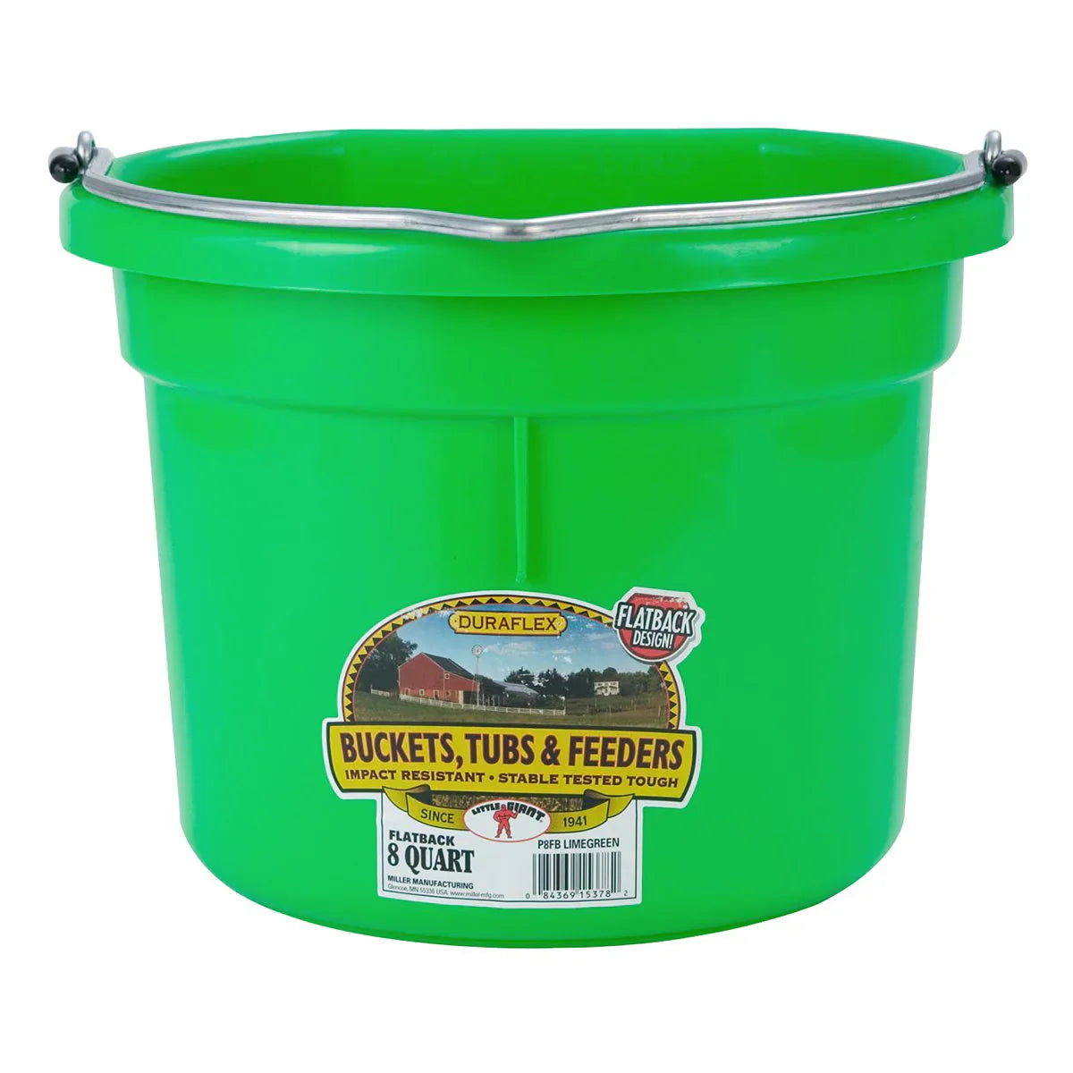 DuraFlex Plastic Flatback Bucket - 8 qt, lime