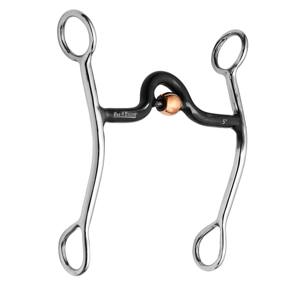 BAR H EQUINE Western Curb Bit with Sweet Iron Mouth Low Port & Copper Roller