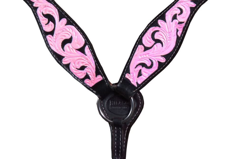 Hilason Western Horse Breast Collar Handtooled American Leather Black