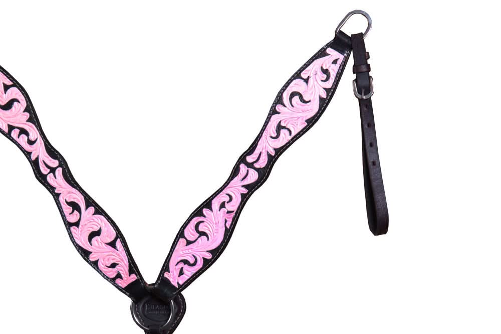 Hilason Western Horse Breast Collar Handtooled American Leather Black