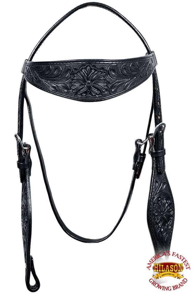 HILASON Western Horse Headstall Genuine American Leather Floral Black