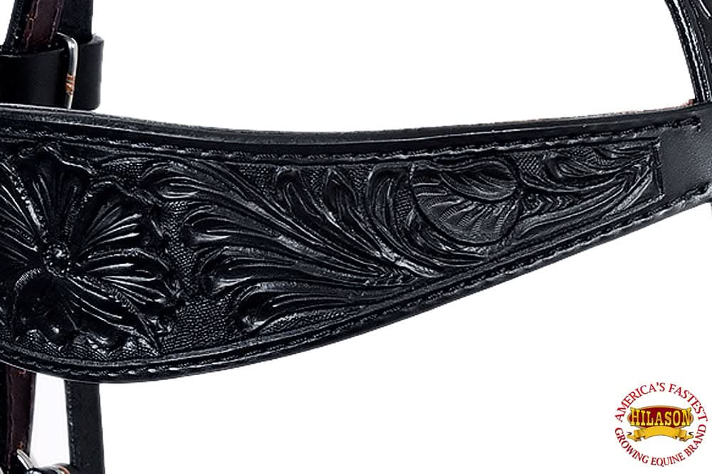 HILASON Western Horse Headstall Genuine American Leather Floral Black
