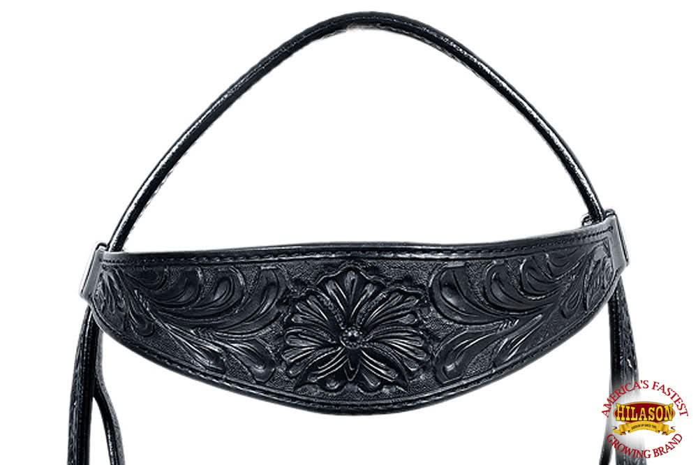 HILASON Western Horse Headstall Genuine American Leather Floral Black