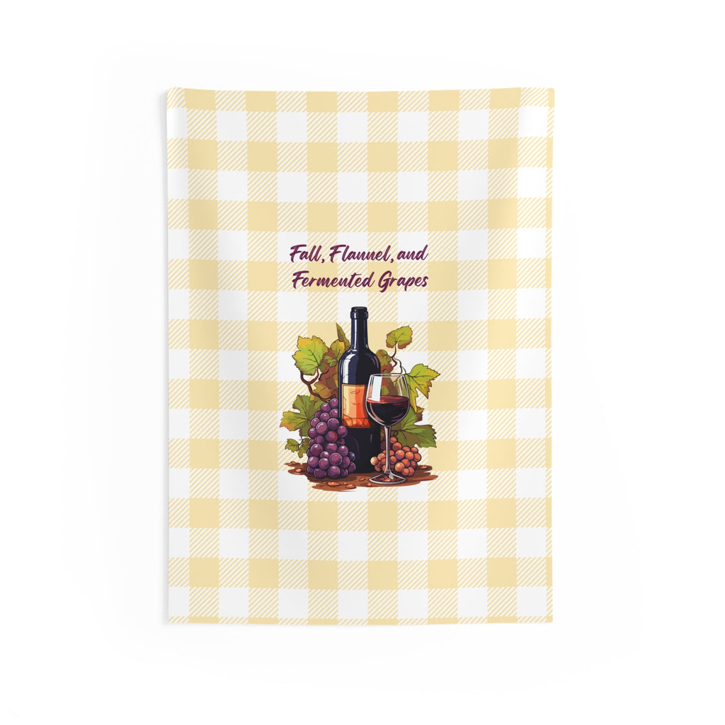 Fall, Flannel and Fermented Grapes - Fall Vineyard Tapestry, Cozy home decor, Autumn wall hanging