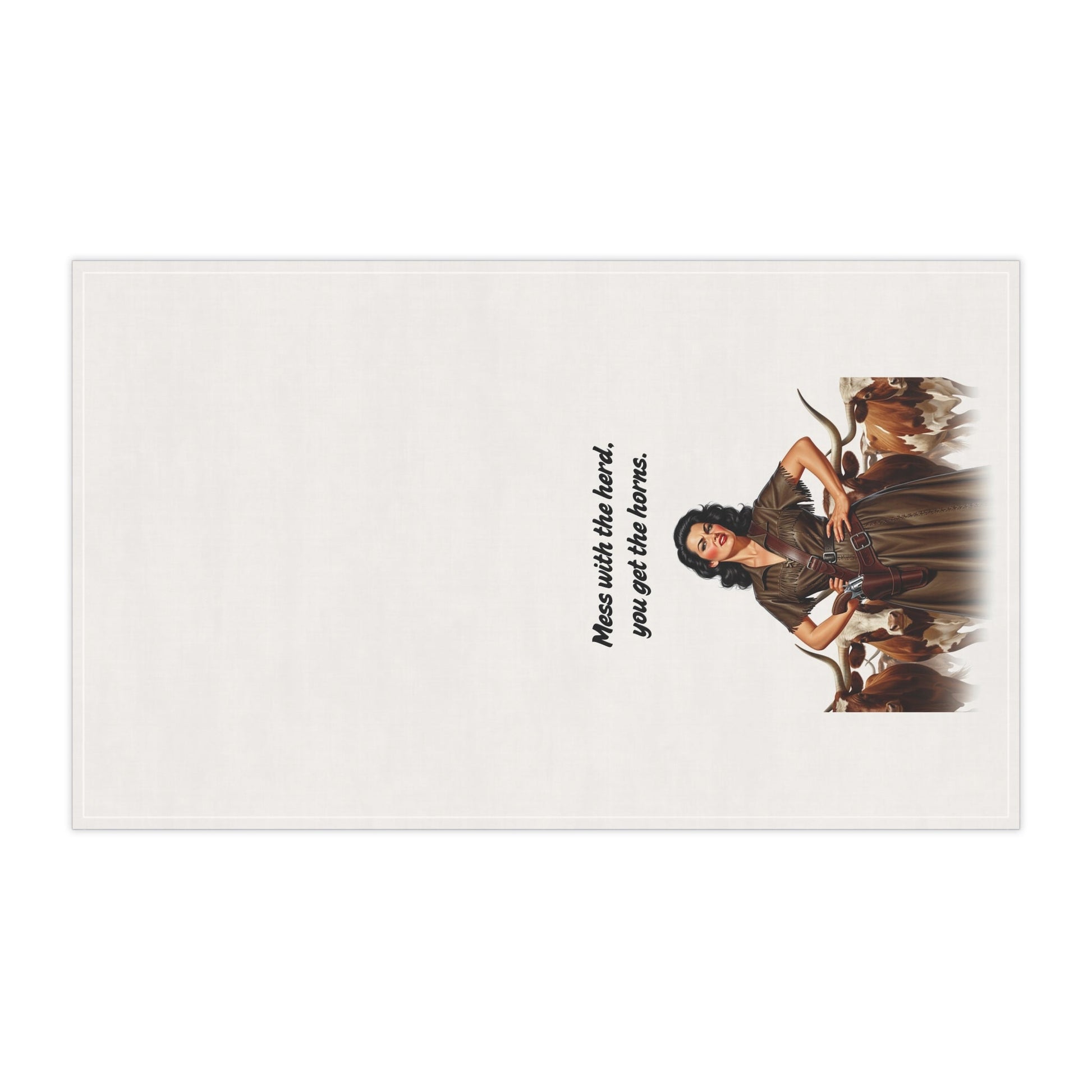 Sassy Rustic Vintage Tea Towels, "Mess with the herd, you get the horns" Fun Kitchen and Bar Decor, Country Home Gift, Farmhouse Style, Humorous Tea Towel