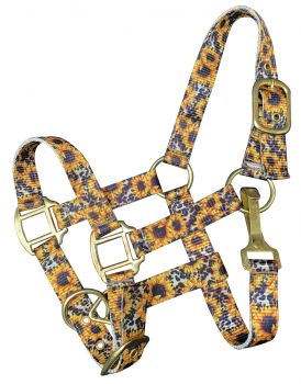 Premium sunflower & cheetah print nylon halter with brass hardware-PONY