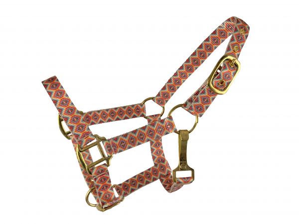 Premium nylon Aztec print halter with brass hardware- PONY SIZE