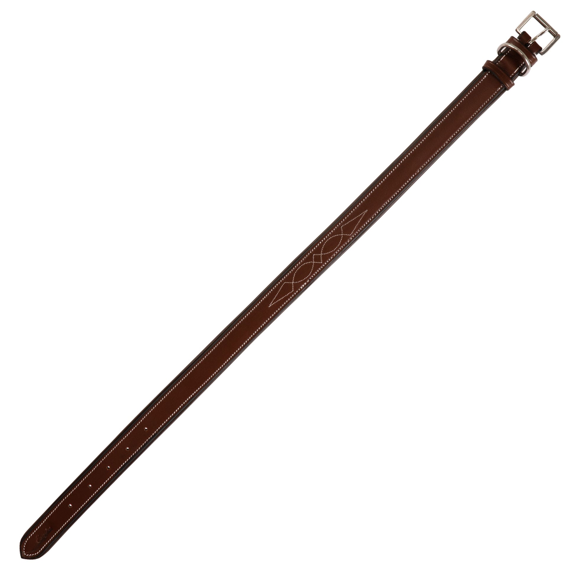 ExionPro Fancy Stitched Padded Leather Dog Collar - Oak Brown Padding