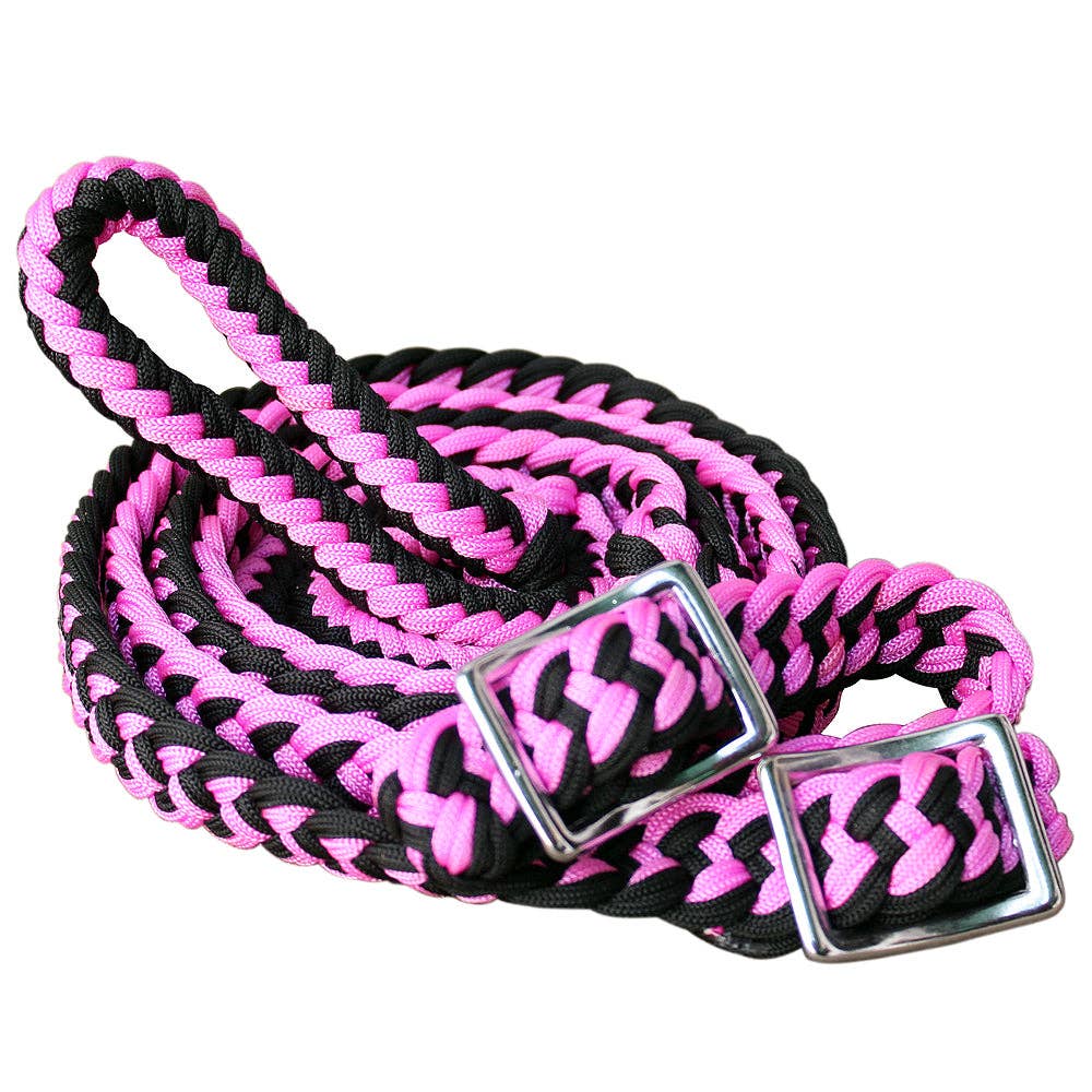 1" X 8Ft Braided Poly Barrel Horse Racing Reins Flat Grip