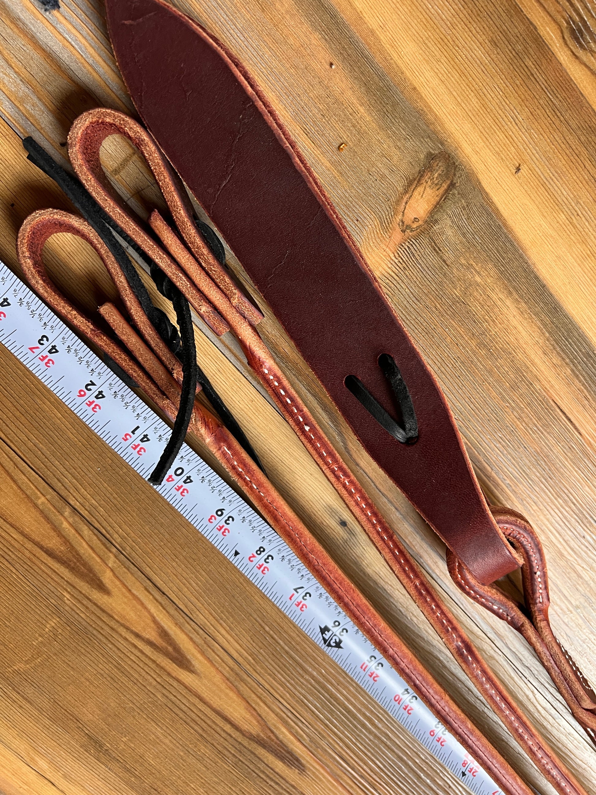 Harness Leather Romal Reins with Barbwire Popper. Made in the USA