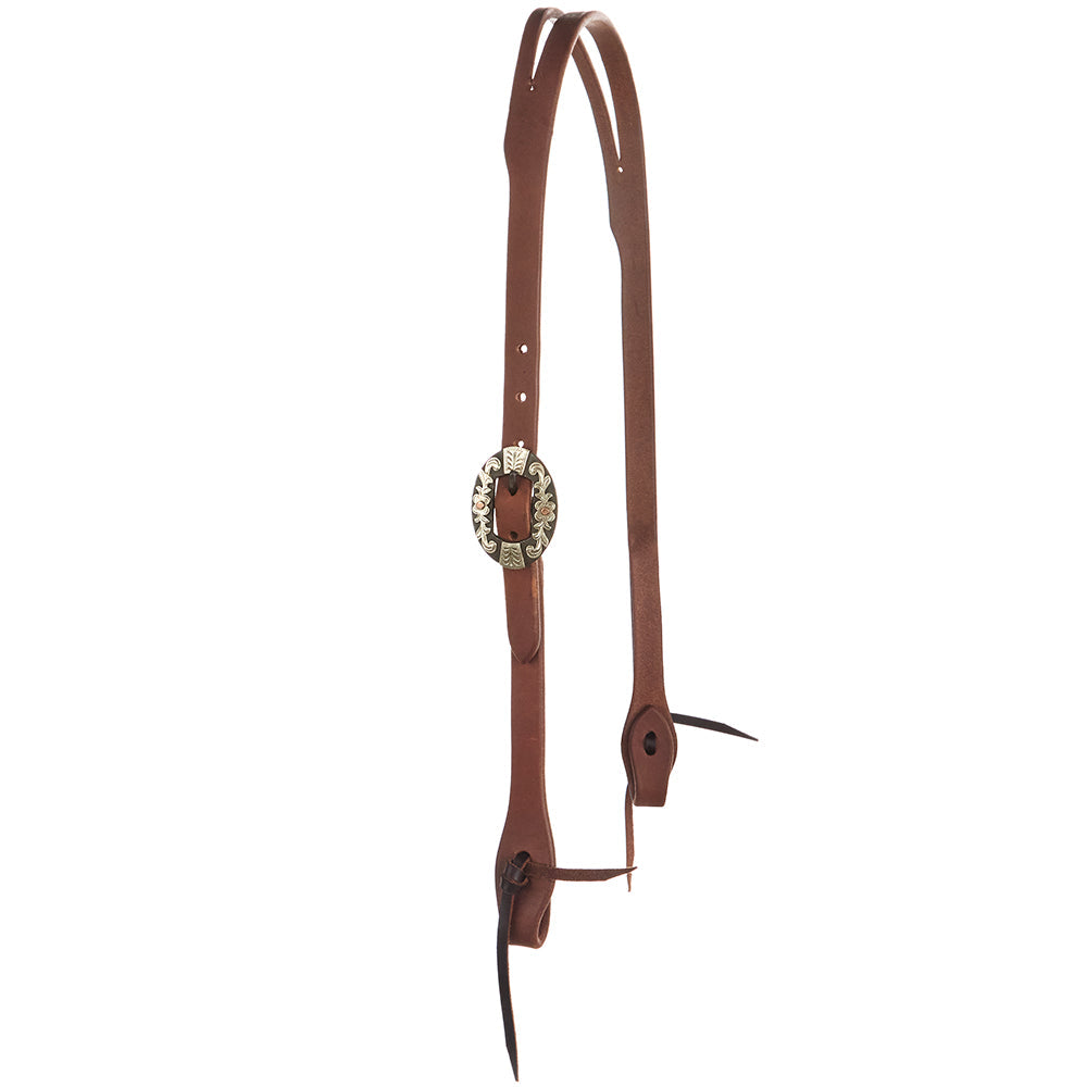 WD-SLEHO-13 Heavy Oil Harness Leather Oval Flower Silver Bar Single Buckle Slit Ear Headstall