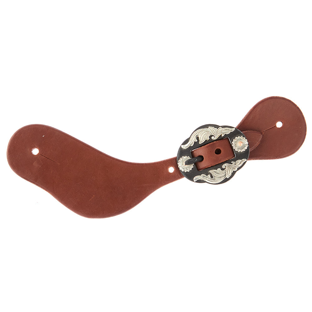 WD-LYDWSSO-18 Ladies Youth Oiled Dove Wing Spur Straps With Double Flower Buckles