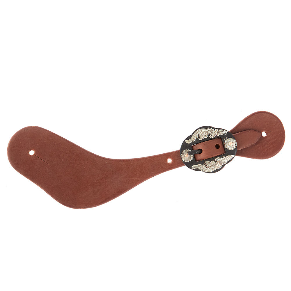 WD-DWSSO-18 Mens Oiled Dove Wing Spur Straps With Double Flower Buckles
