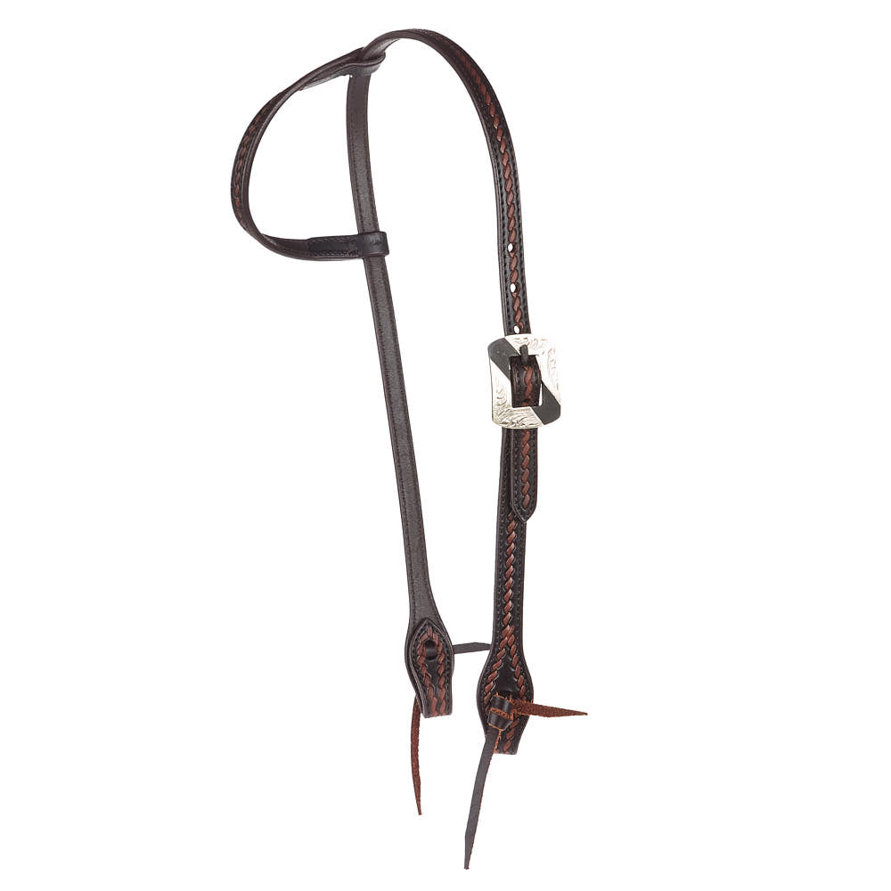 WD-RTSEH-HO-2 Heavy Oiled Rope Tooling Silver Bar Double Buckle 5 8 Inch Single Ear Headstall