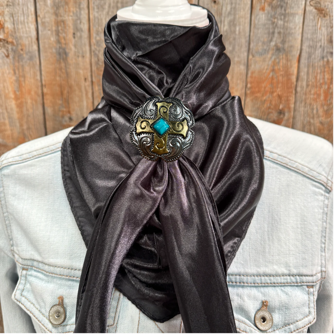 35X35" Solid Black Wild Rag / Scarf WRS4 - Western Concho Wild Rag Slides - Assorted