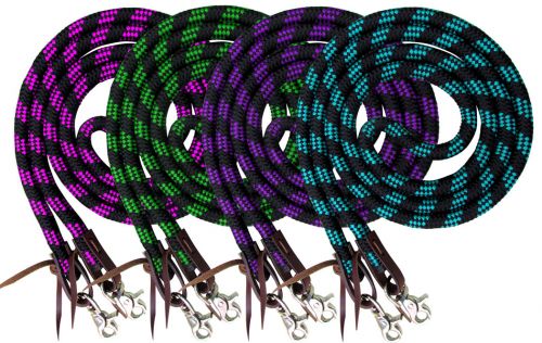 19554 - 8ft braided nylon barrel reins with scissor snap ends (PINK)