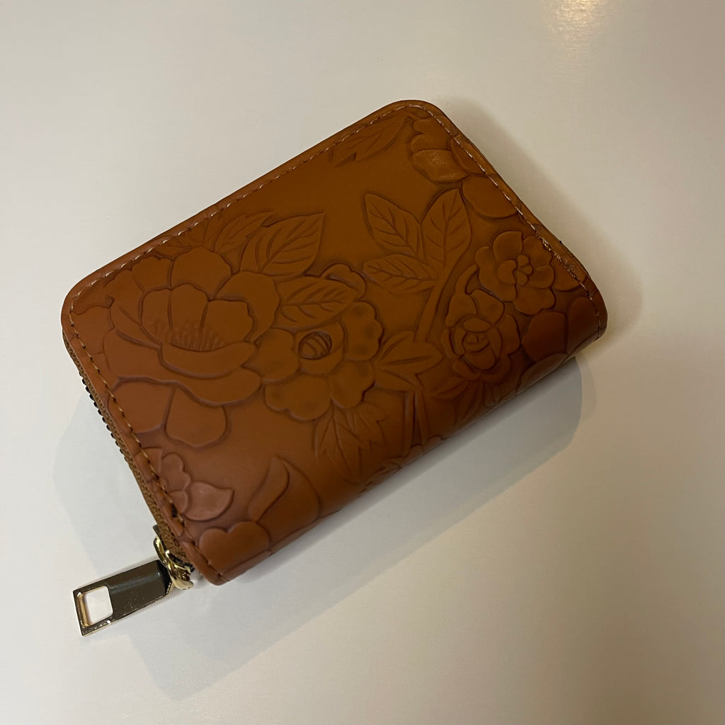 Tooled leather card wallet
