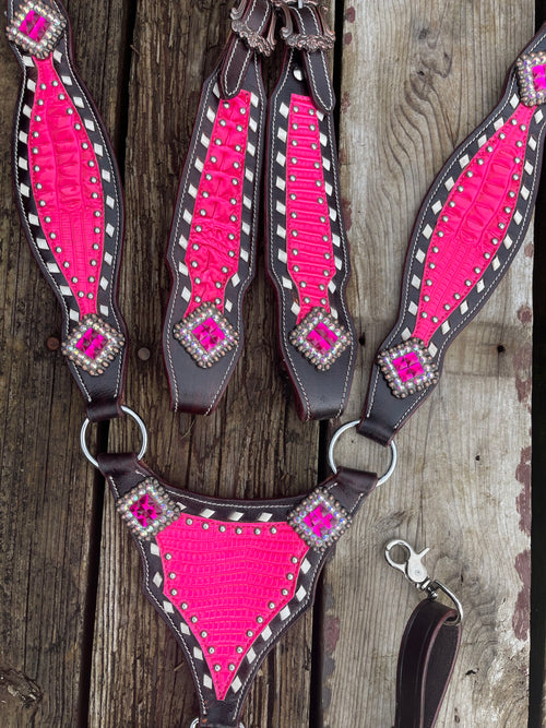 Pre Order Dark brown tack set with hot pink accent