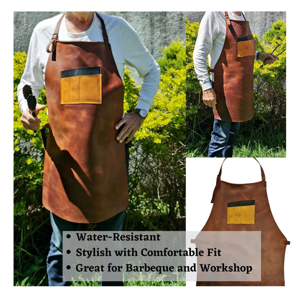 ELW Full Grain Leather Apron-1 Pouch, BBQ Apron, Men & Women's Apron, Kitchen, Cooking, Bartending, Workshop, One Size Fit