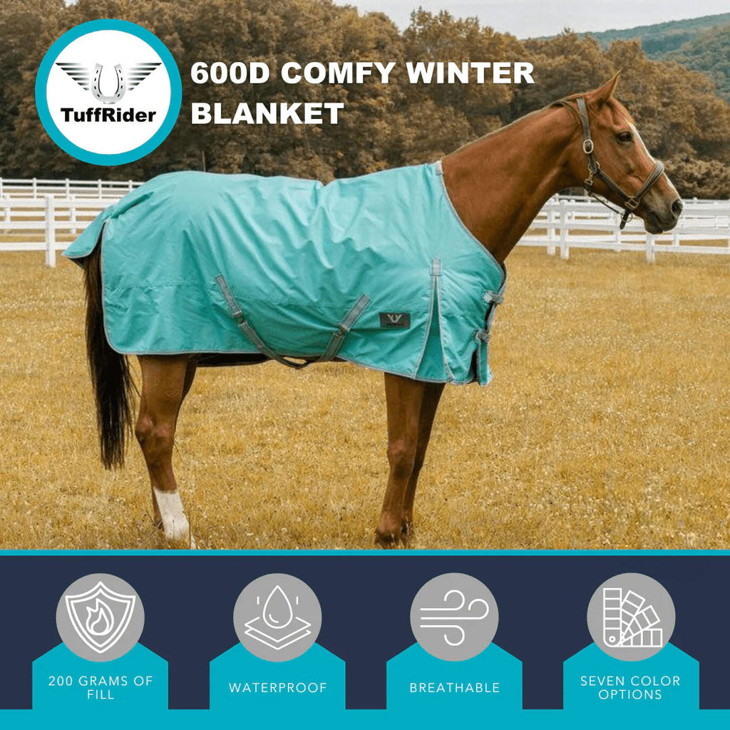 TuffRider 600 D  Comfy Winter Ripstop Turnout Blanket Medium Weight 200 GSM Standard Neck
