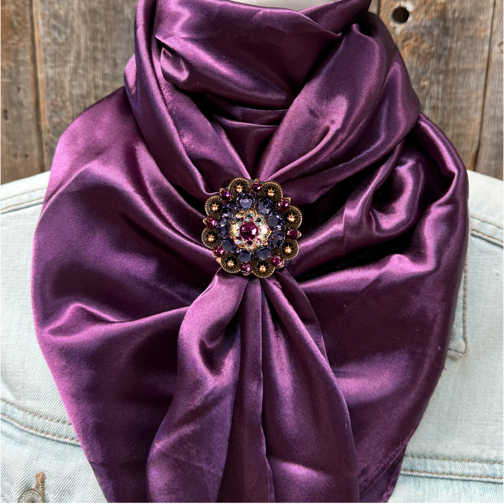 35X35" Solid Plum Wild Rag / Scarf WRS21 - Crystal Concho Wild Rag Slides - Assorted