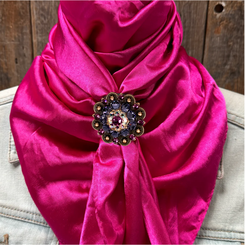 35X35" Solid Fuchsia Wild Rag / Scarf WRS12 - Crystal Concho Wild Rag Slides - Assorted