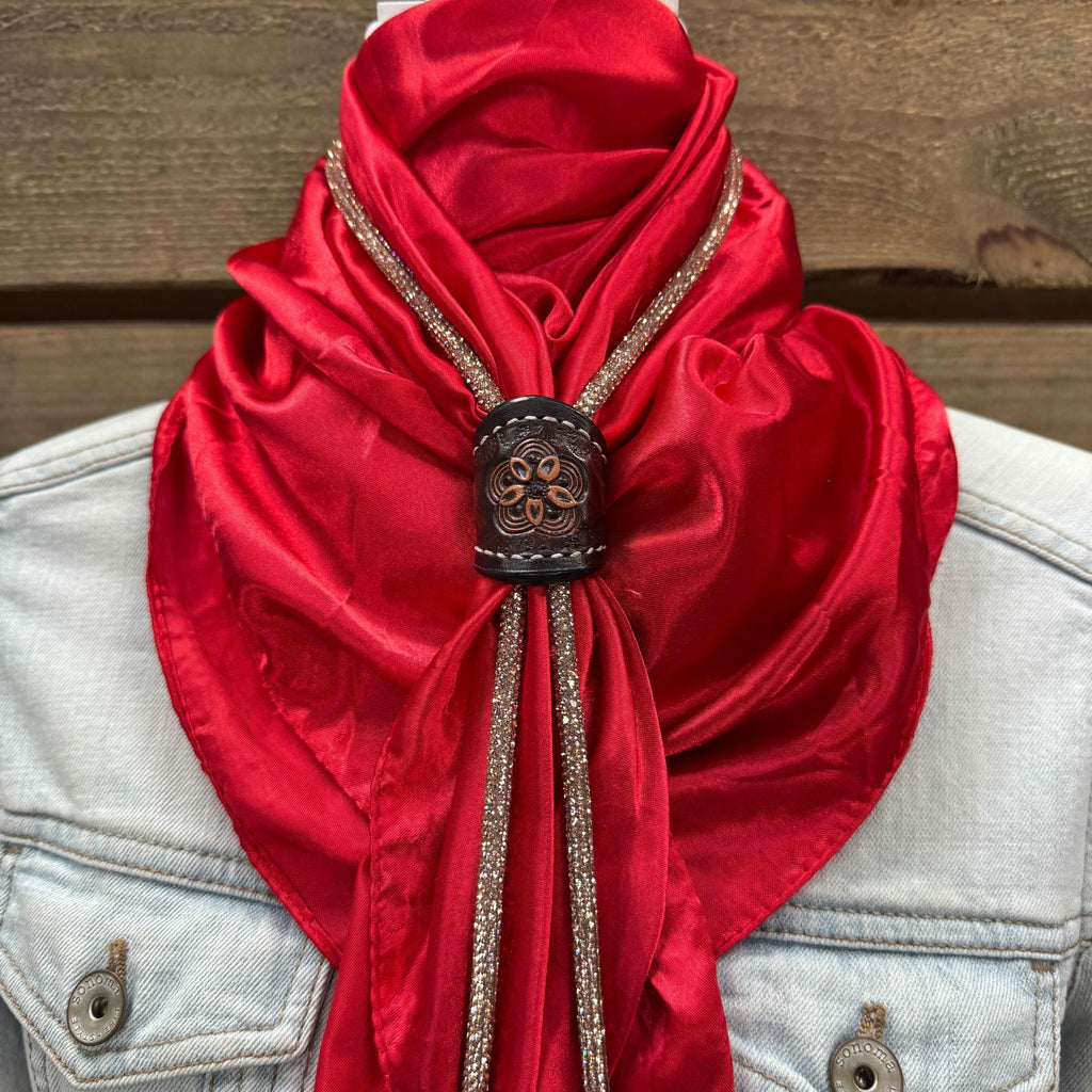 35X35" Solid Electric Red Wild Rag / Scarf - Leather Slide and Bolo Tie