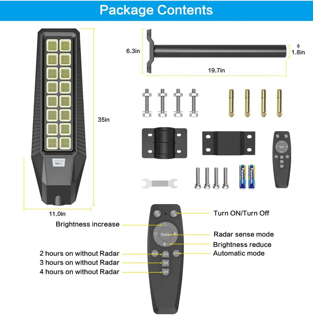 2 Pack 4600W Solar Street Lights Outdoor 190000 Lumens Dusk to Dawn With Remote and Motion Sensor