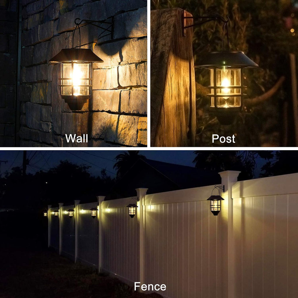 2 Pack Security Solar Hanging Lanterns , Wall/Porch Lights 15 Lumen Heavy Glass & Stainless