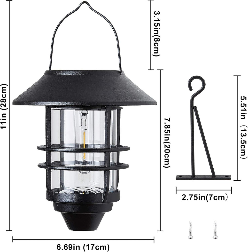 2 Pack Security Solar Hanging Lanterns , Wall/Porch Lights 15 Lumen Heavy Glass & Stainless