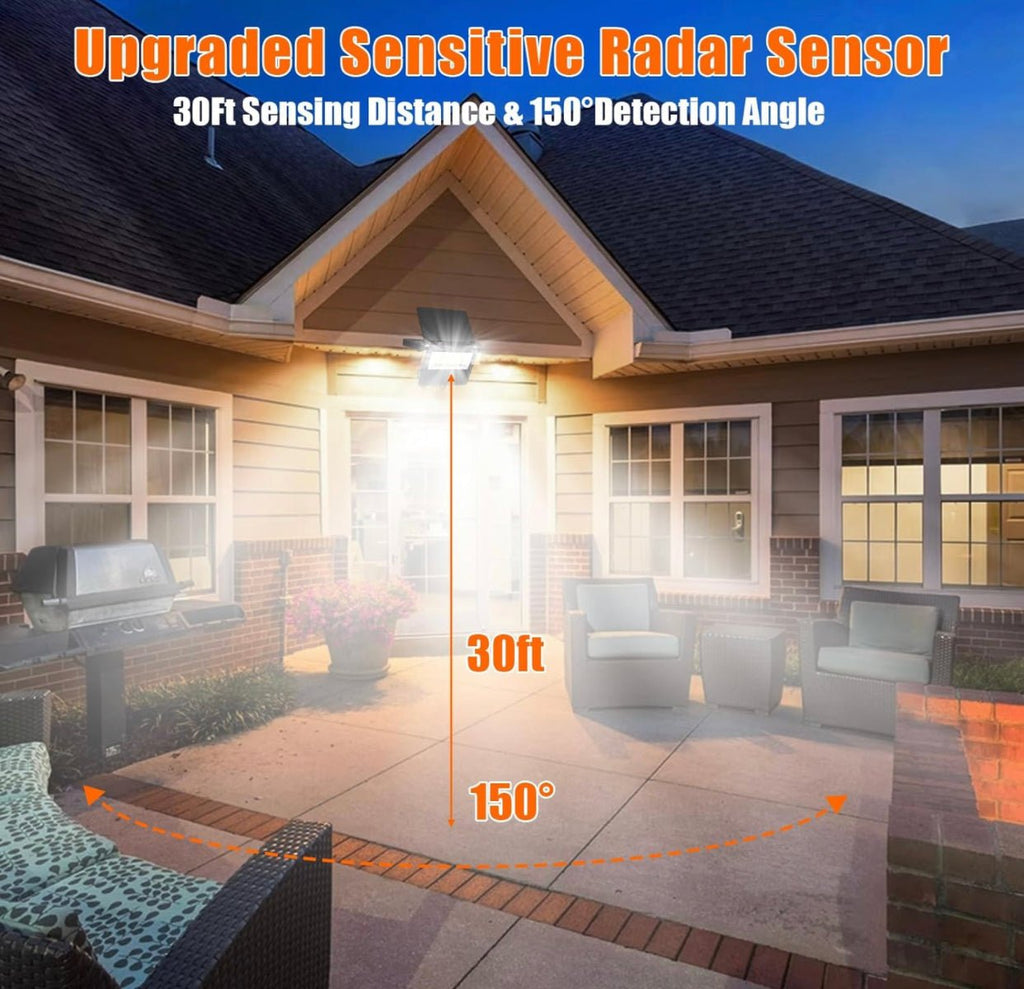SmartYard 2-Pack Solar Security Flood Lights Outdoor, 2000 Lumens, Metal & Glass Radar Motion Sensor Lights, 30FT 180° Detection