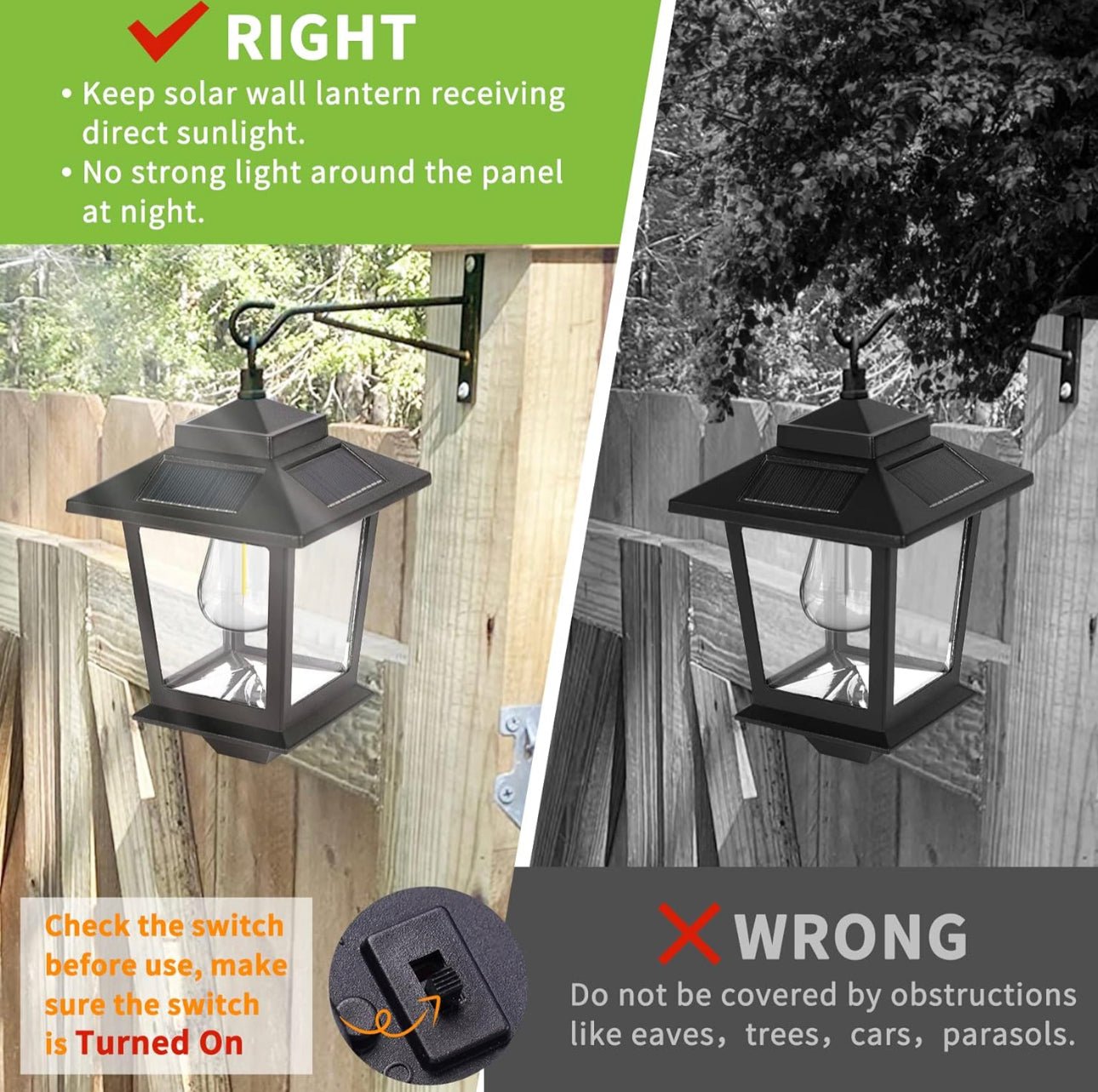 2 Pack SmartYard Solar Wall Hanging Lanterns with Replaceable Bulb, 4 Solar Panels,Anti-Rust