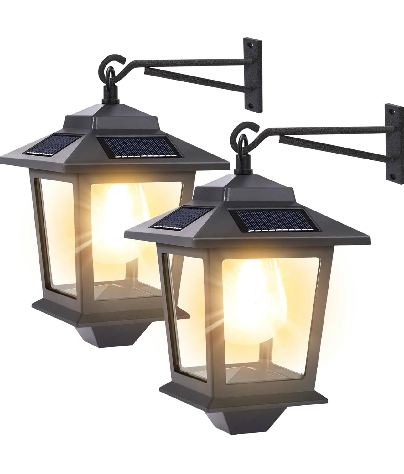 2 Pack SmartYard Solar Wall Hanging Lanterns with Replaceable Bulb, 4 Solar Panels,Anti-Rust