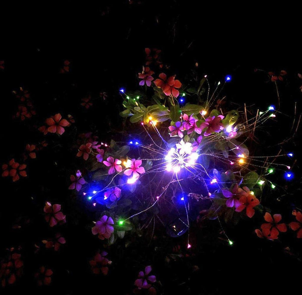 2 Pack Solar Garden Firework Lights Solar Powered String Light with 2 Lighting Modes Twinkling and Steady